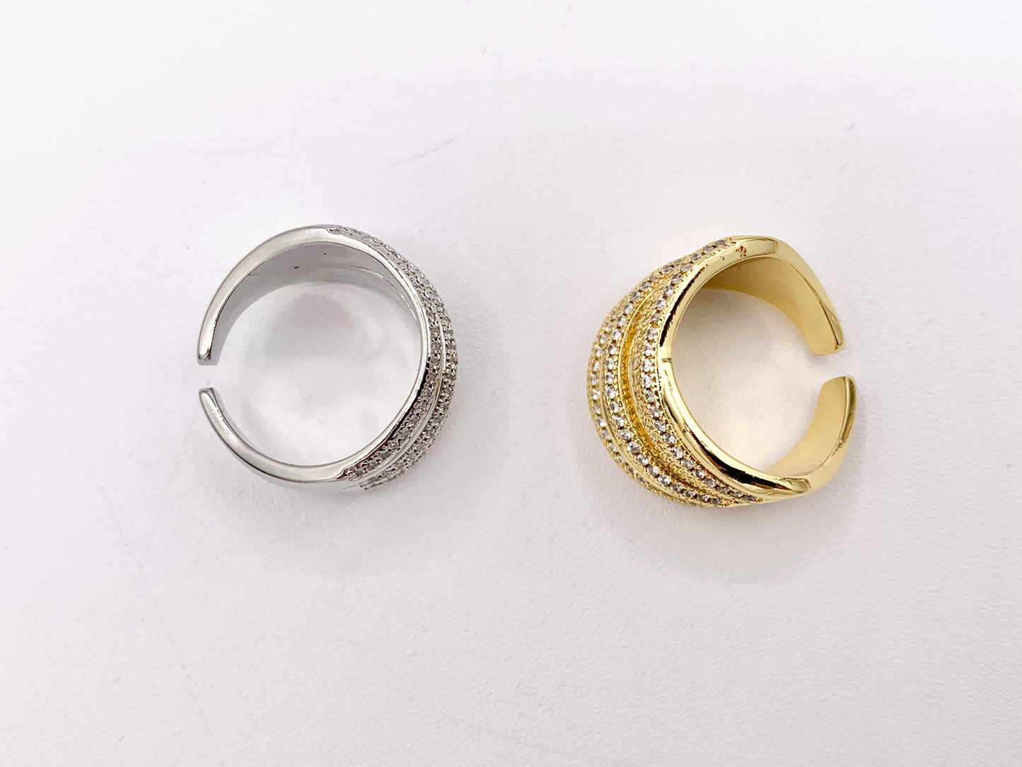 Thick Wrap Adjustable Ring in Real Gold/Platinum 18K Plated Copper CZ Pave 3PCS