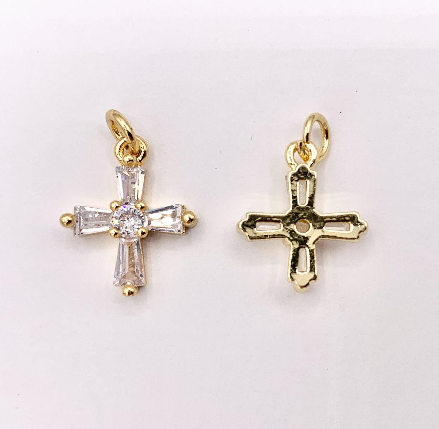 Cute Tiny Cross Charm Religious Charms in Real Gold 18K Plated Micro CZ Pave Over Brass 10 PCS
