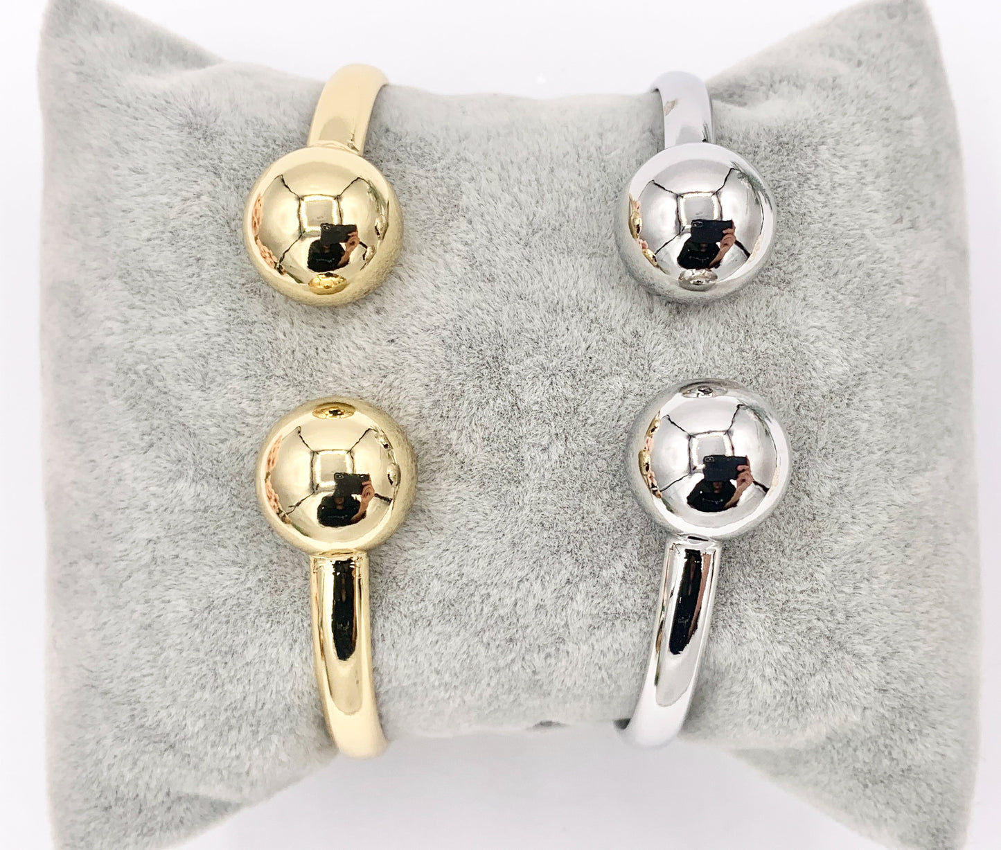 Simple Minimalist Adjustable Open Front Ball End Bracelet Cuffs in Real Gold/Platinum 18K Plated Copper 2 PCS