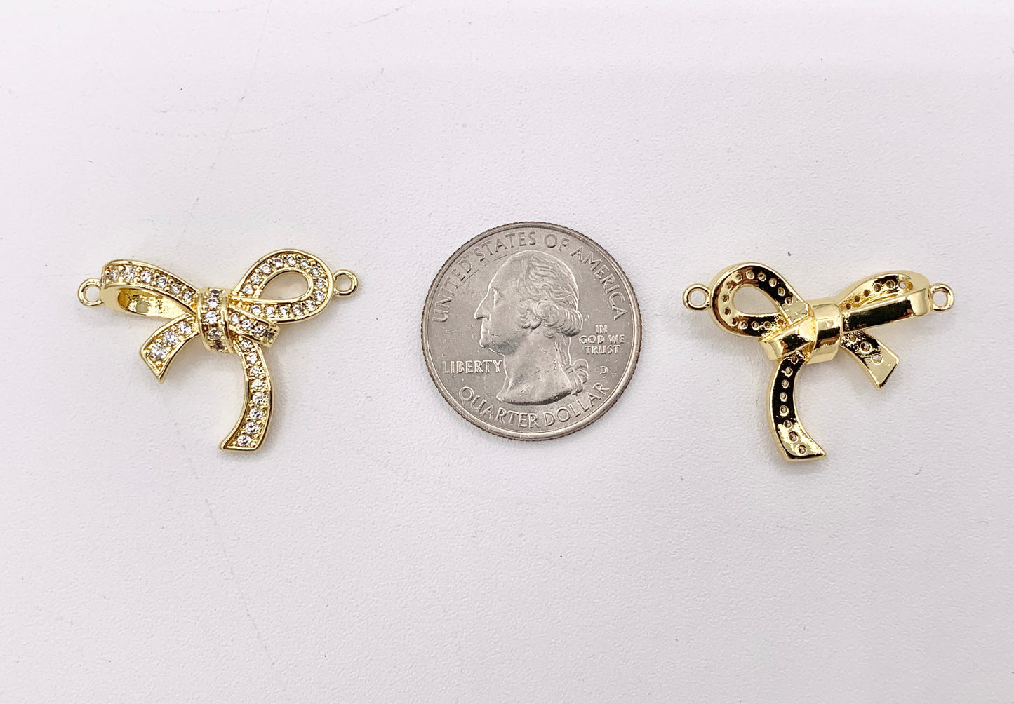 Cute Luxury Bowtie Connector in CZ Pave 18K Gold/Platinum Plated Over Copper 4 PCS