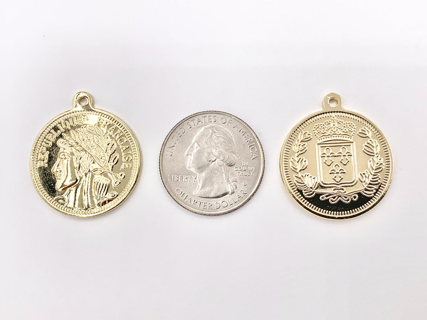 25mm Republique Francaise Token Coin Pendant in 18K Gold plated Copper 8 PCS
