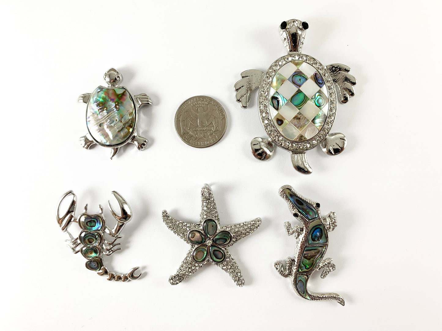 Natural Abalone White Lip Shell Animals Rhinestone Pendant Turtle Scorpion Starfish Crocodile/Alligator Beach Jewelry Decoration
