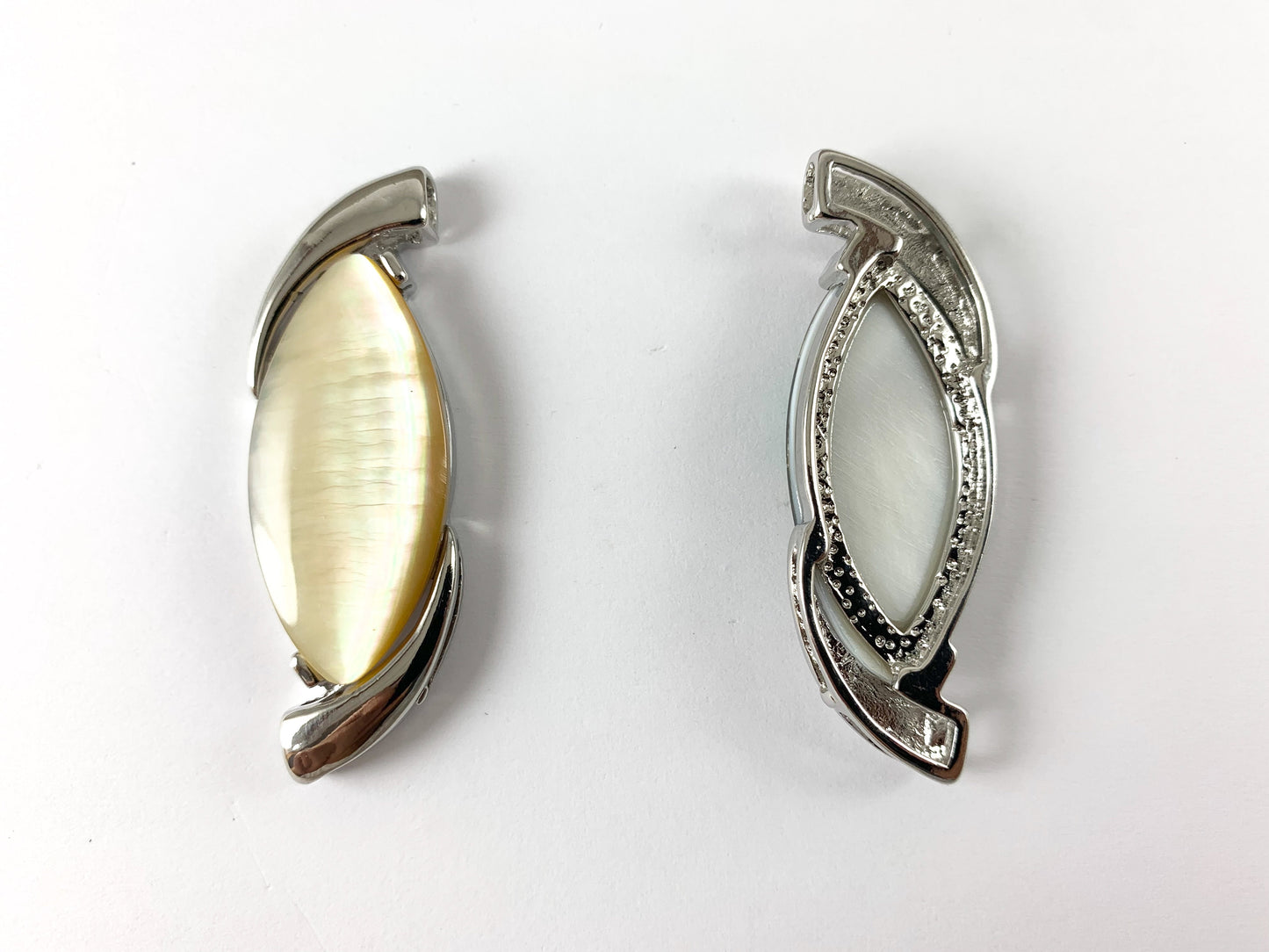 Natural Abalone & Yellow Trocas Shell Marquis Shape Silver Pendant Beach Jewelry/Decoration for Summer Time!