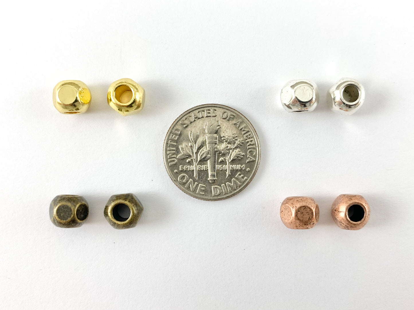 5x7mm Pewter Faceted Round Spacer Beads Large Hole Nugget Space Beads for Jewelry Making Antique Gold, Silver, Bronze, Copper