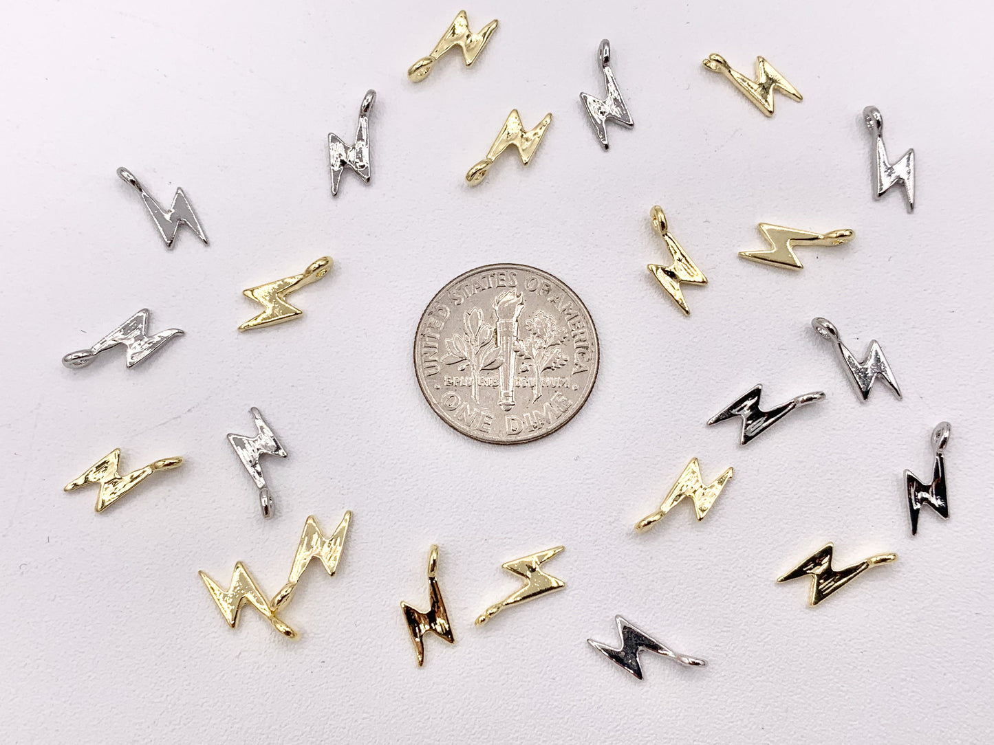 Dainty Cute Lightning Bolt Charms in Real Gold/Silver 18K Plated Over Brass 30 PCS