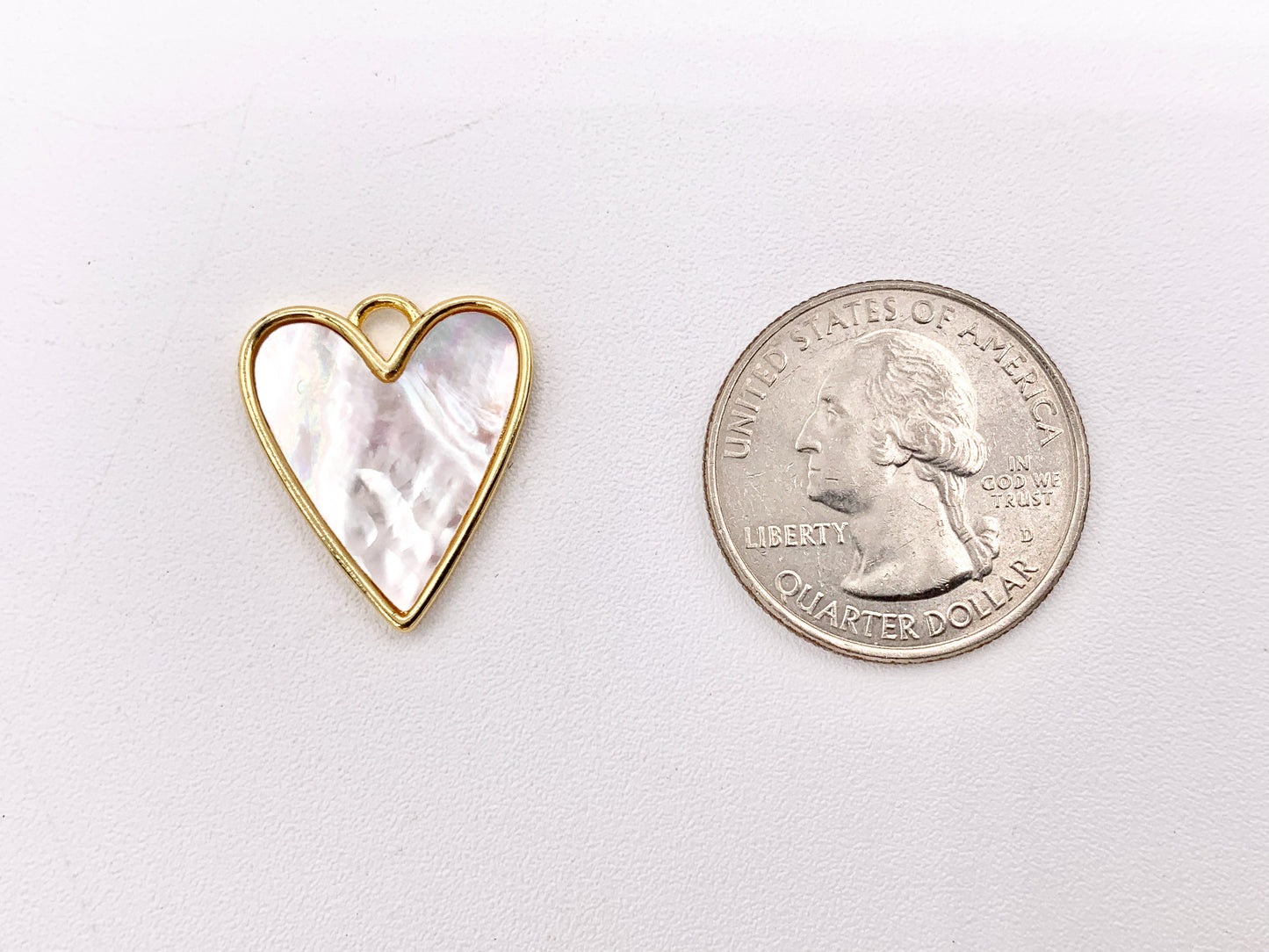 Mother of Pearl Heart Pendant Charm in Real Gold 18K Plated Over Brass 6PCS