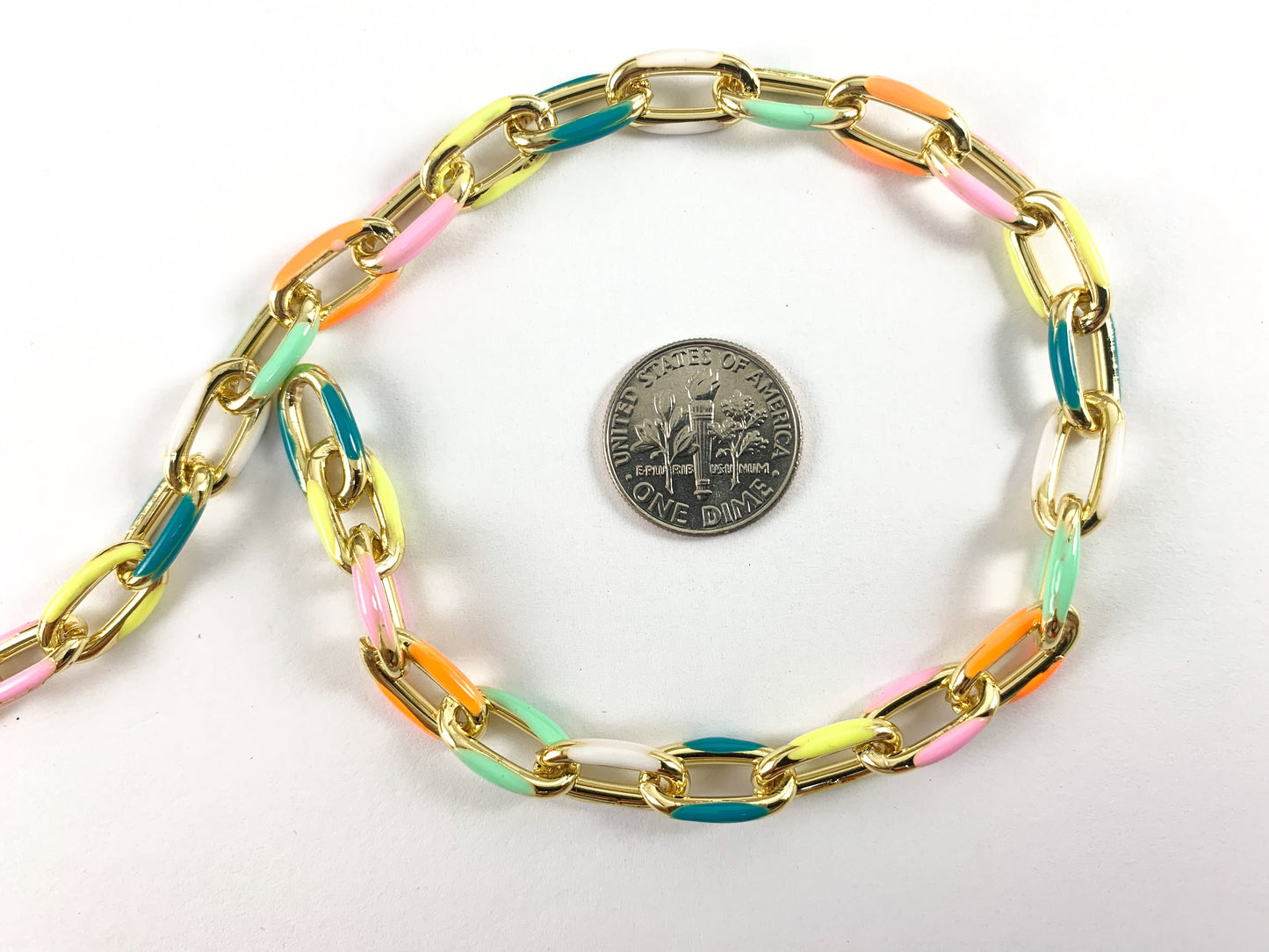 18K Gold Plated and Enamel Plated Copper Chunky Thick Colorful Oval Link Chain Summer Jewelry Making/Designs