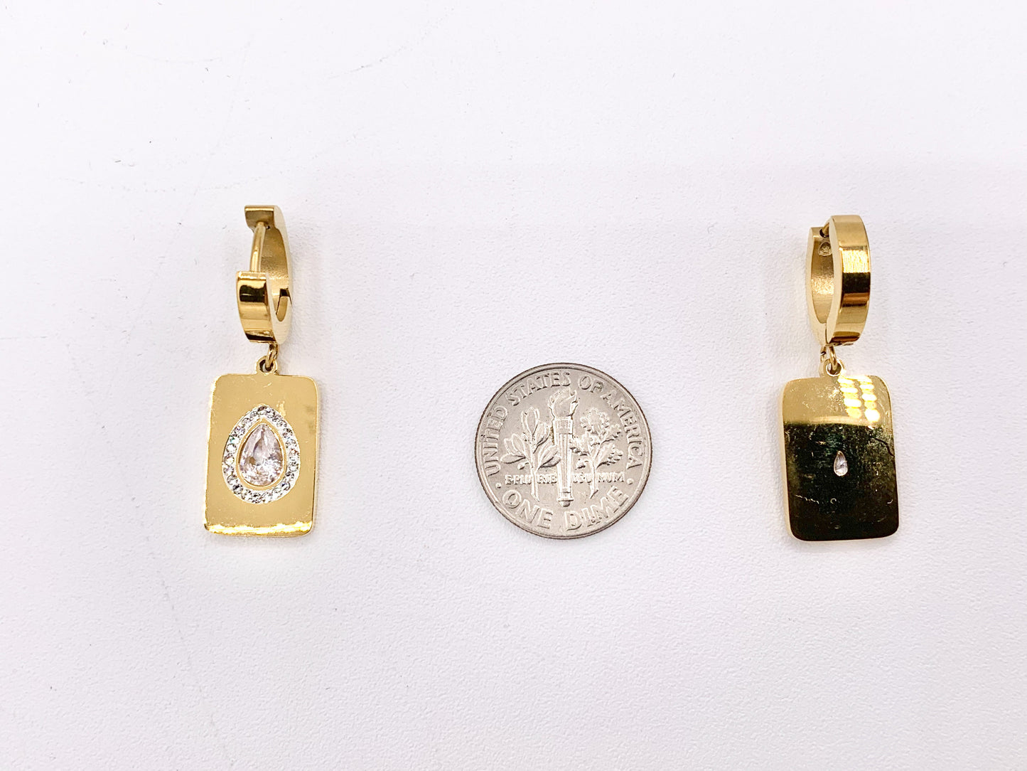 Stainless Steel CZ Pave Rectangle Earrings Huggies in 18K Gold/Silver plated Stainless Steel 3 PAIRS