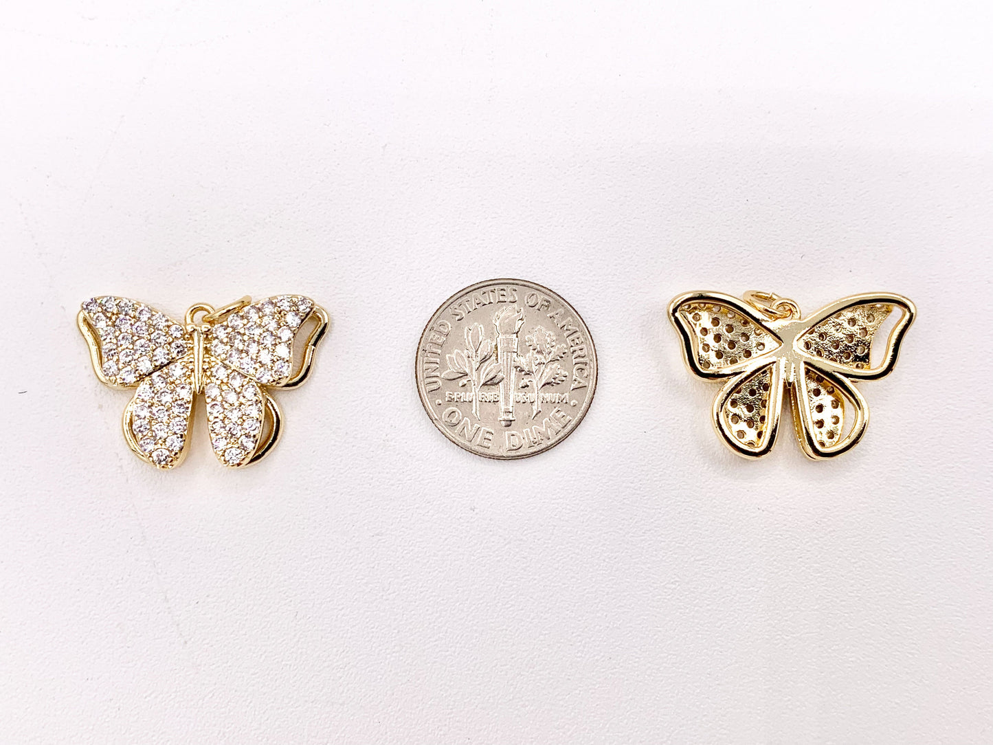 Beautiful Large Butterfly Pendant Charms in 18K Gold Plated CZ Pave Over Copper 5 PCS