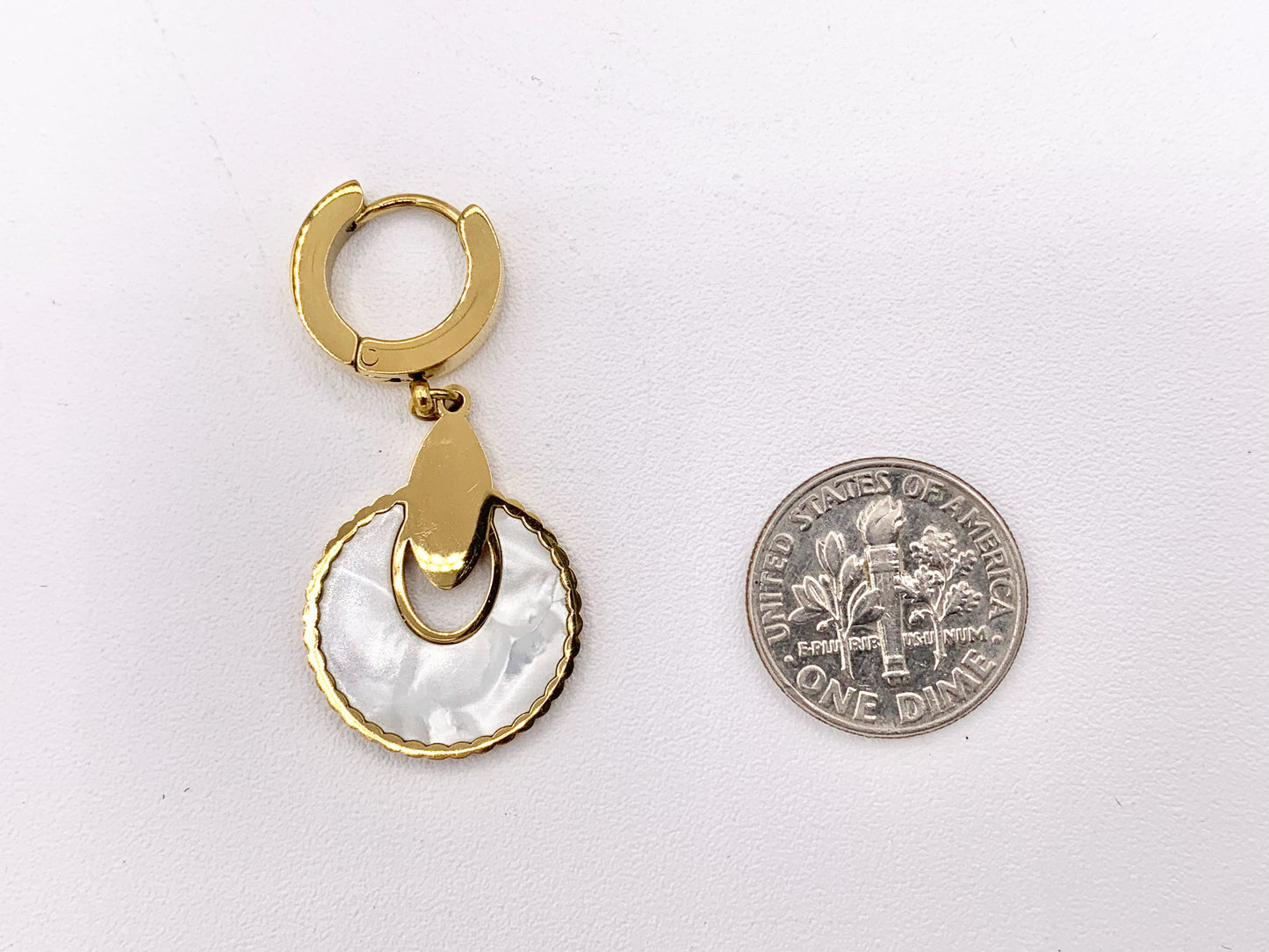 Stainless Steel Shell Circle Earring Huggies in 18K Gold plated Stainless Steel 3 PAIRS