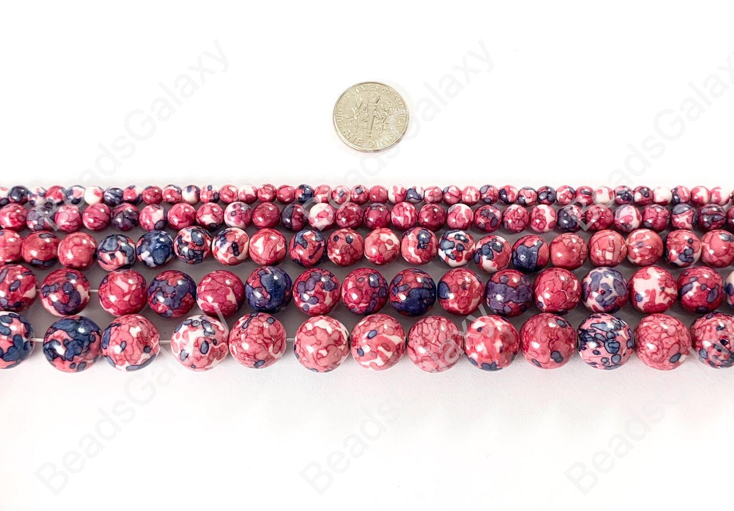 Hot Pink Mosaic Composite Howlite Round Smooth Beads 4-12mm Around 15"