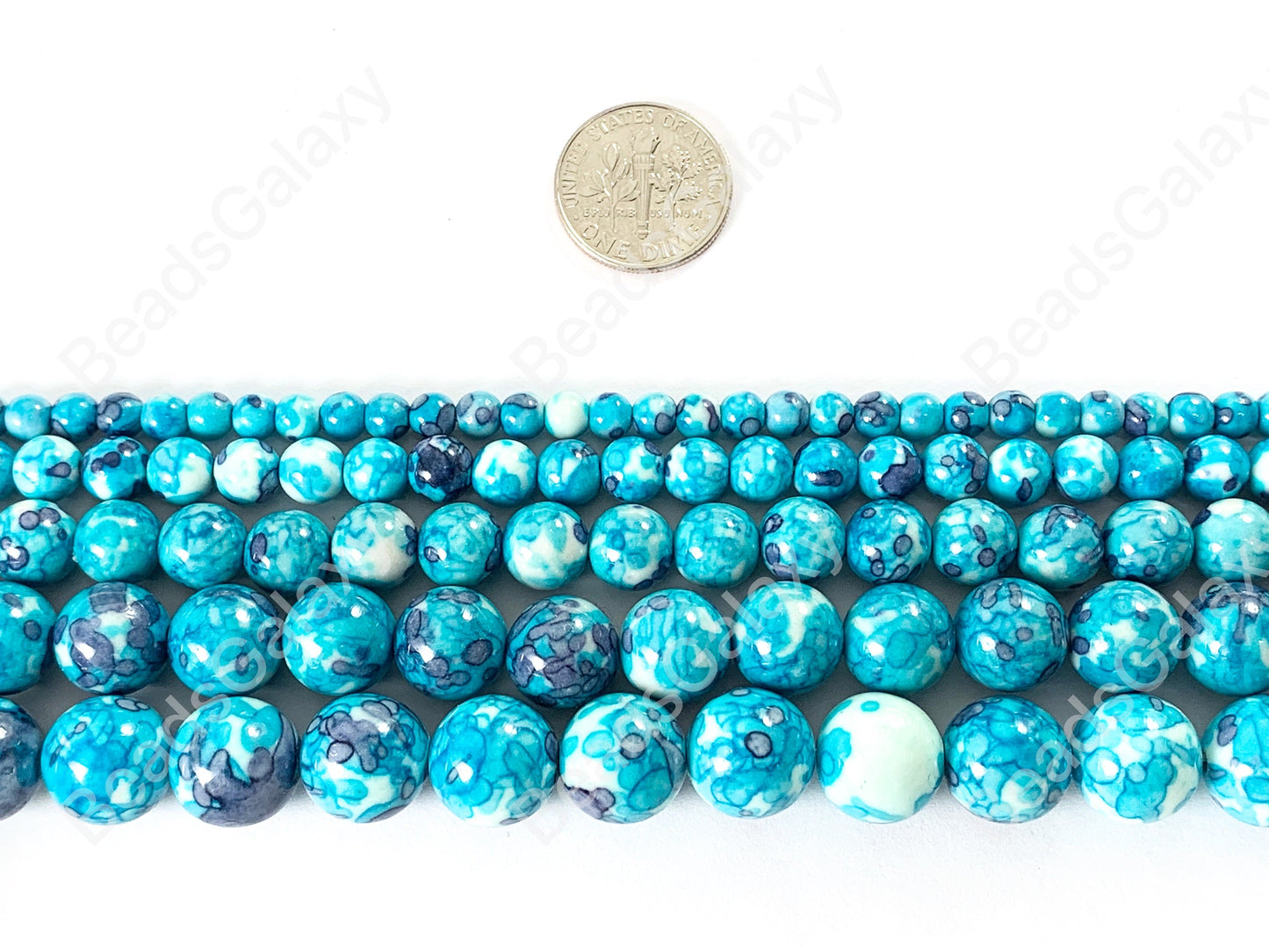 Bright Blue Mosaic Composite Howlite Round Smooth Beads 4-12mm Around 15"