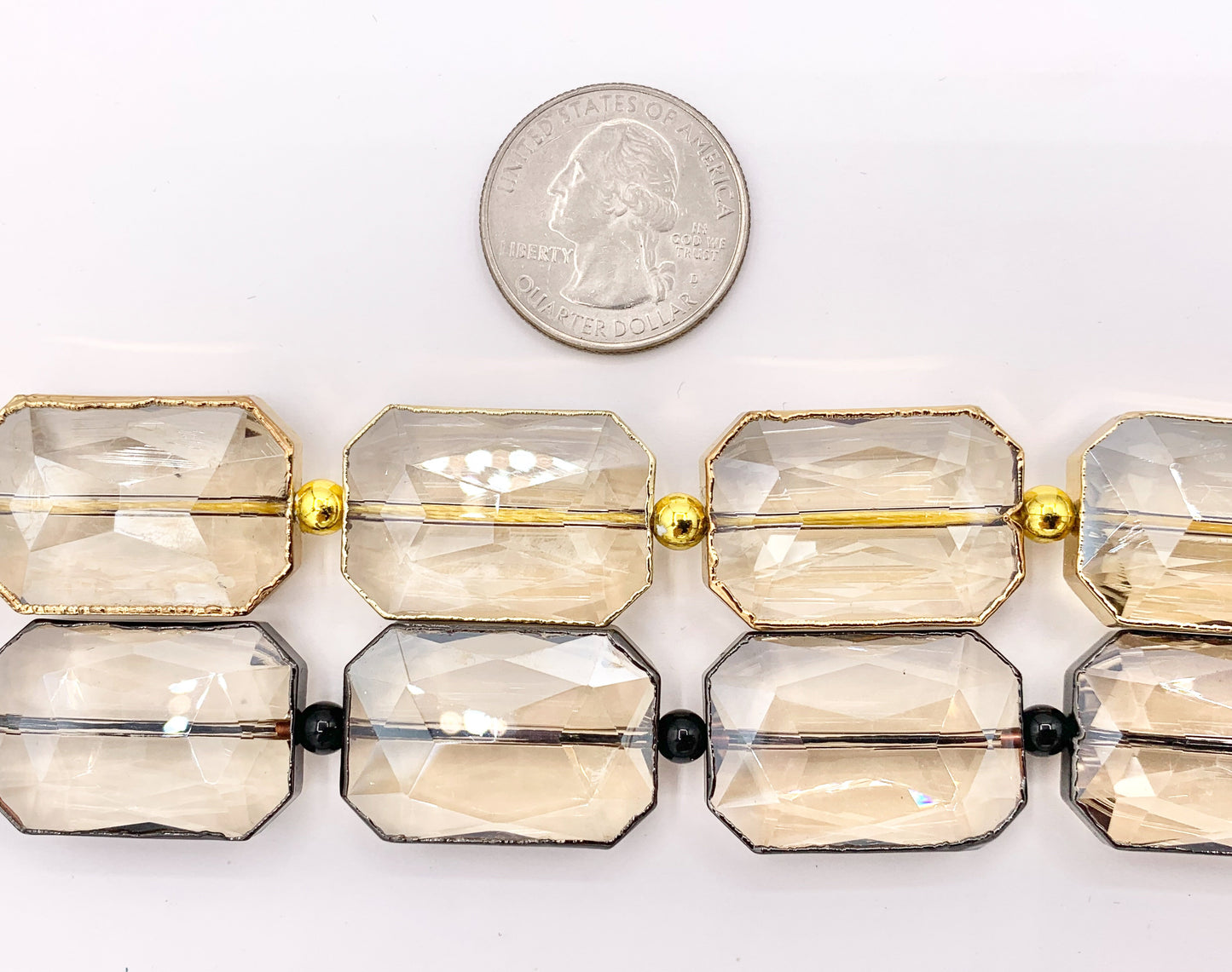 18x26mm Gold/Gunmetal Trimmed Faceted Shiny Dyed Glass Rectangle Crystal Strands Clear and Champagne Around 7" Price For 1 Strand