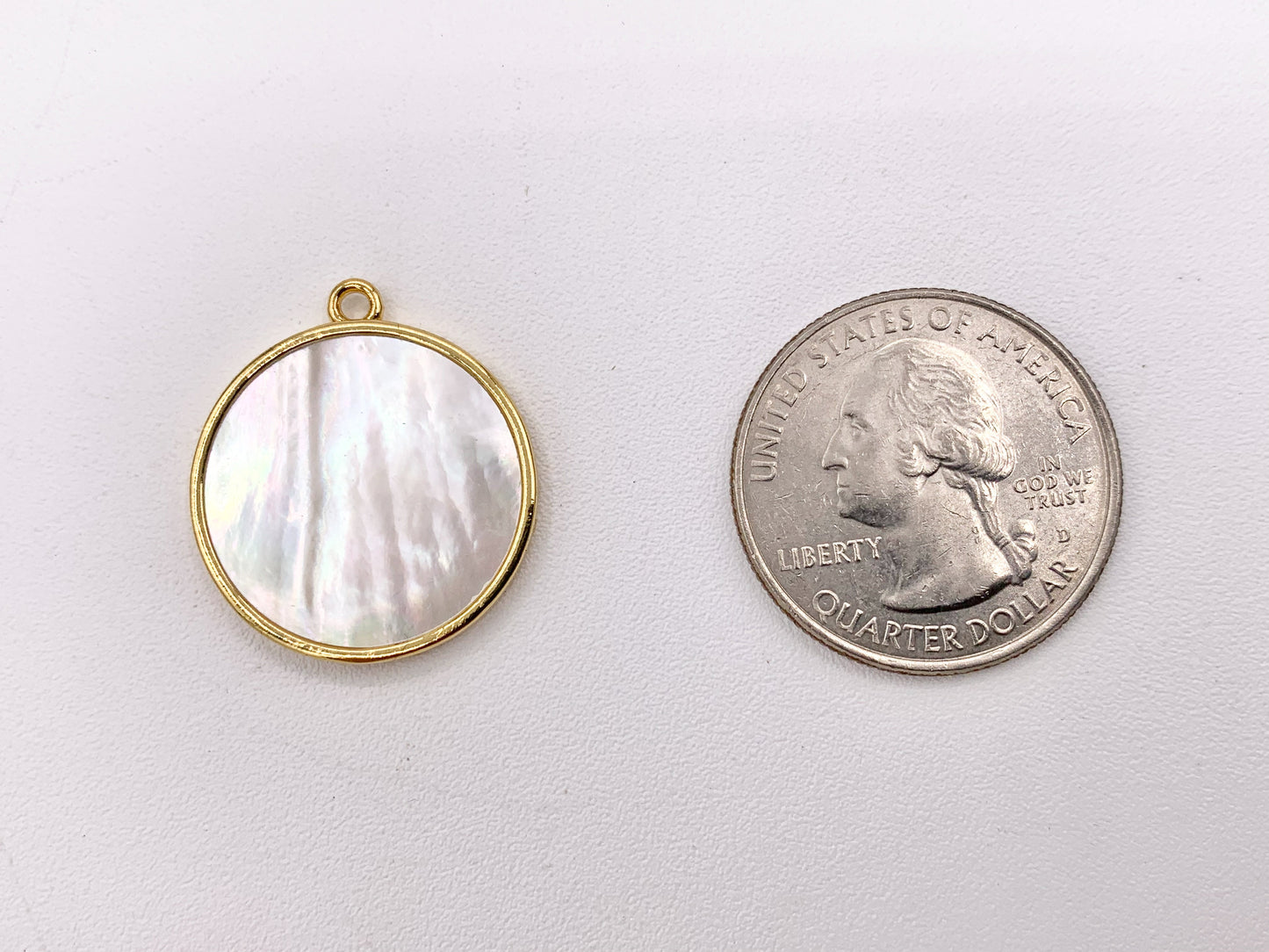 Mother of Pearl Coin Pendant Charm in Real Gold 18K Plated Over Brass 6 PCS