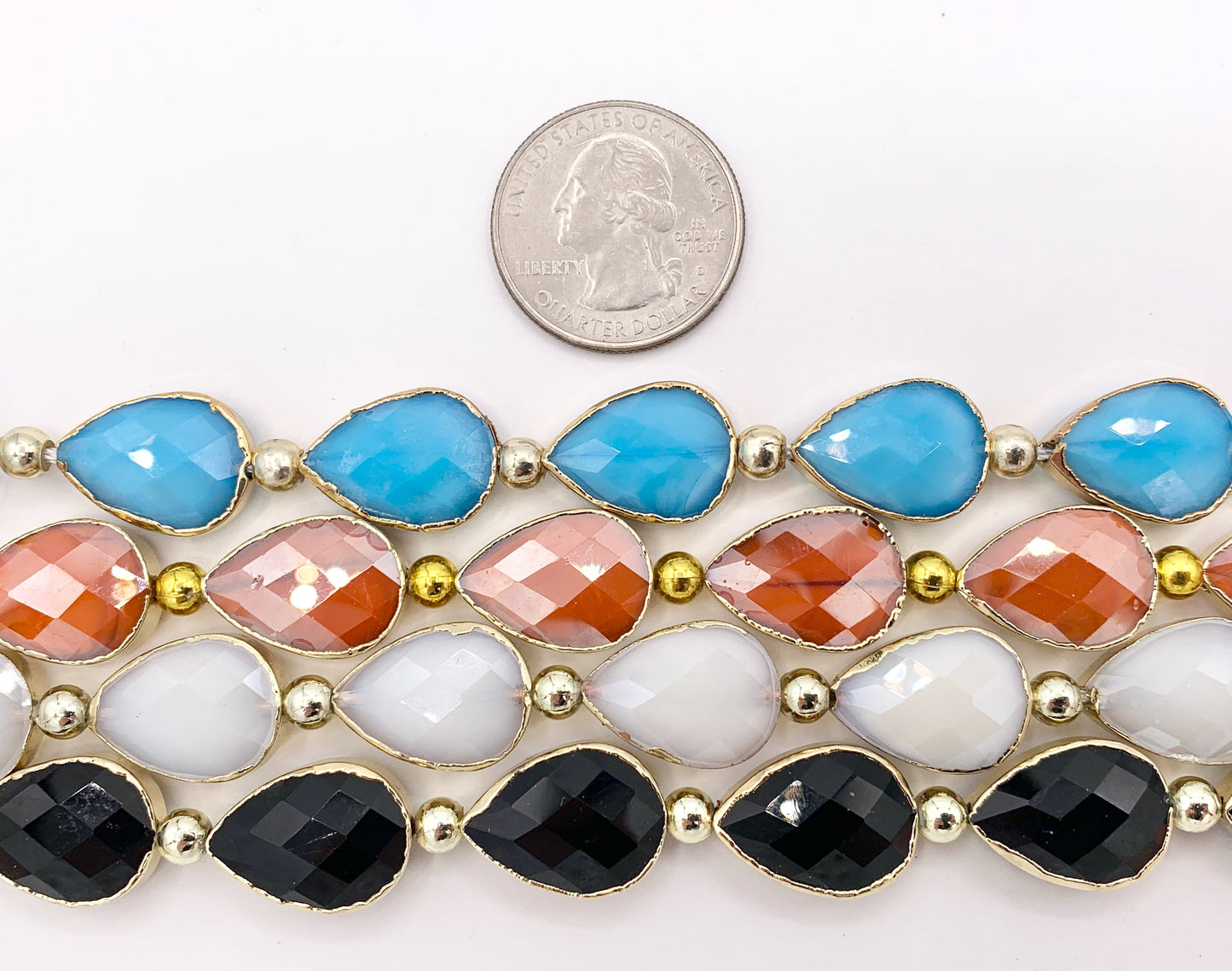 13x18mm Gold Trimmed Faceted Shiny Dyed Glass Teardrop Crystal Strands Around 8"
