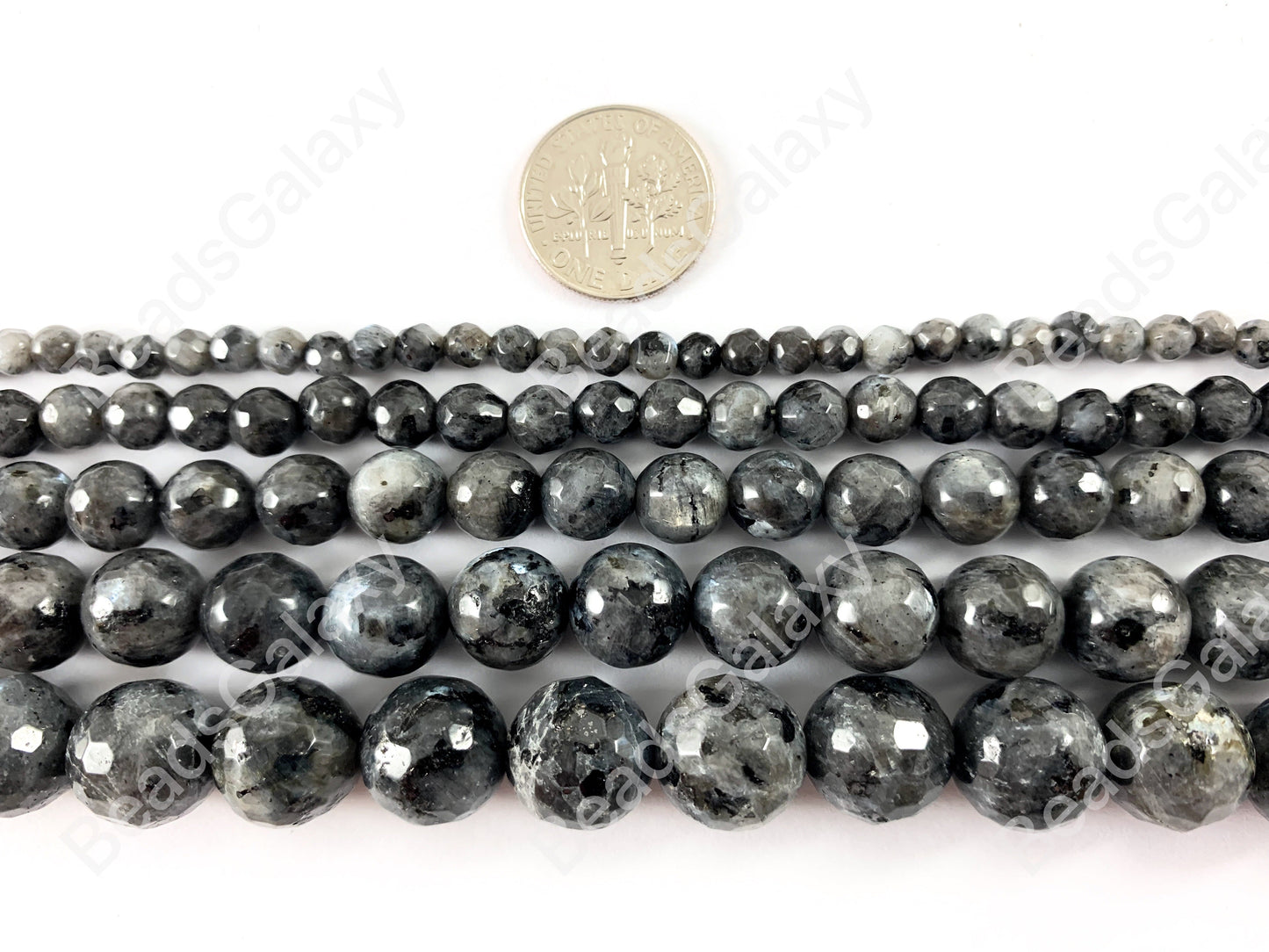 Black Labradorite Larvikite Round Faceted Natural Gemstone Beads For Men's and Women's Bracelets 4-12mm Available Around 14"-15"