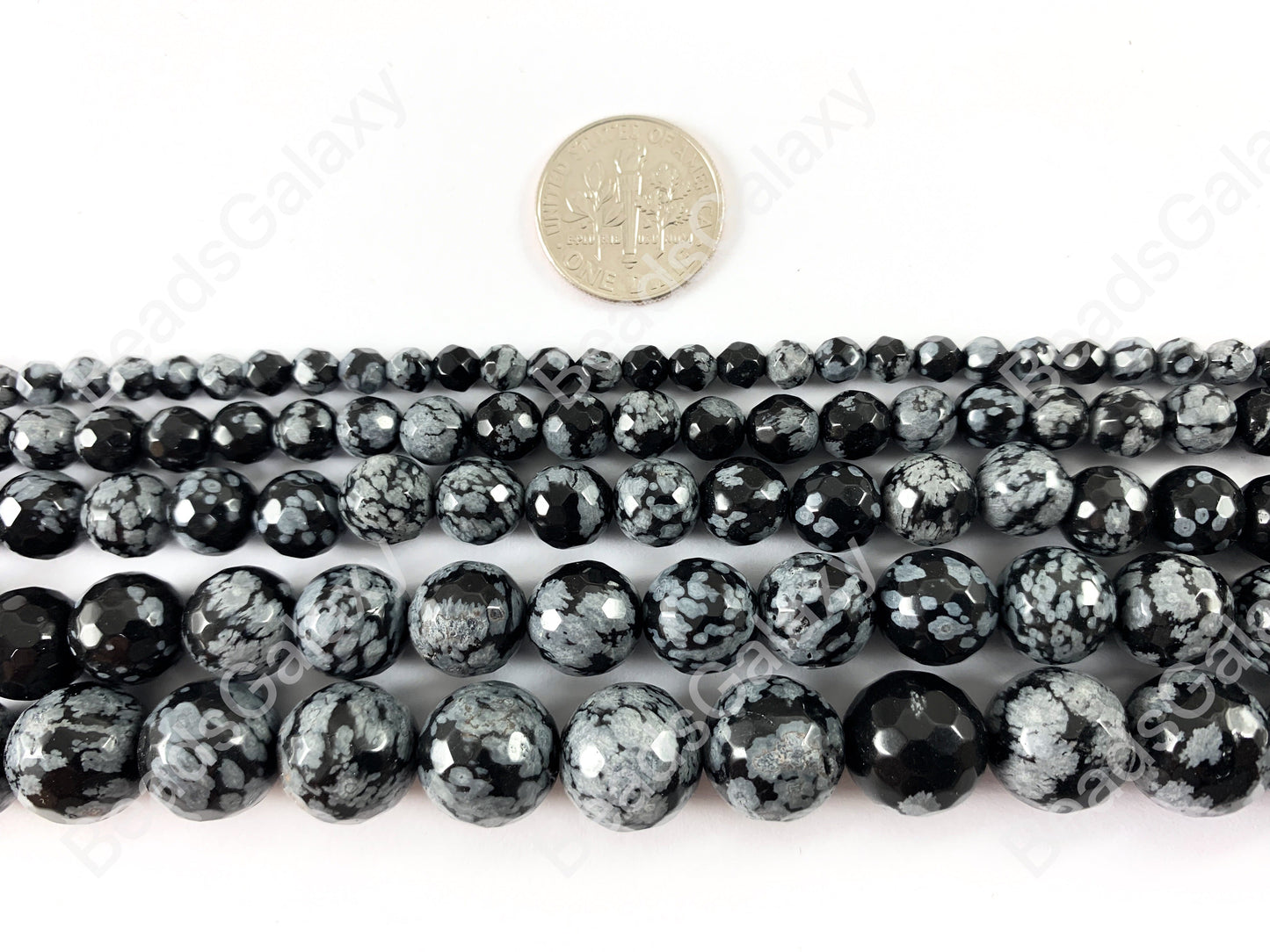 Snowflake Obsidian Gray & Black Round Faceted Natural Gemstone Beads For Men's and Women's Bracelets 4-12mm Available Around 14"-15"