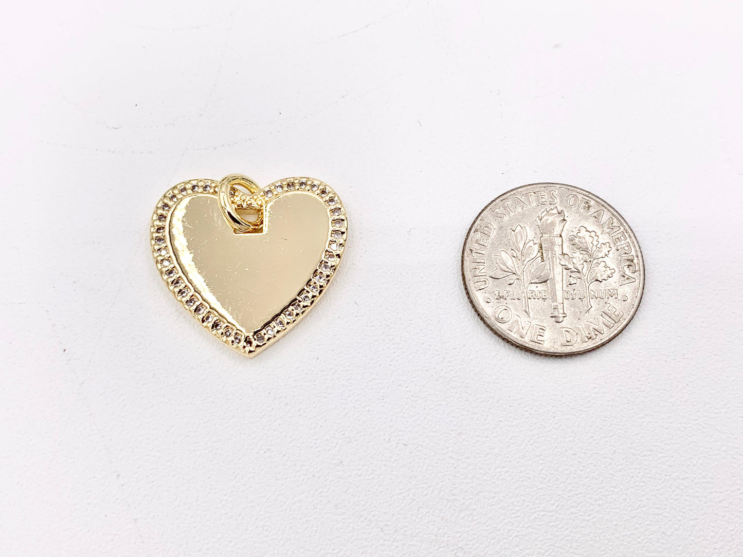 Dainty Heart Rhinestone Heart Charm Pendants in CZ Pave 18K Gold Plated Copper 10 PCS