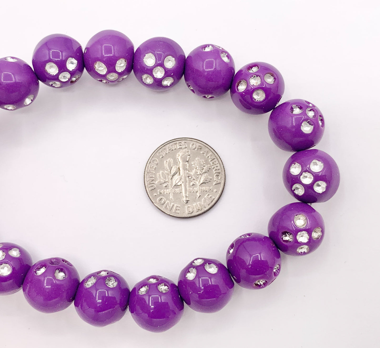 11mm Acrylic Round Beads With Silver Shiny Dots 12" Long Strands | Available in 7 Colors