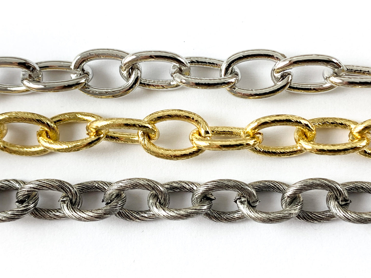 18K Gold/ Platinum/ Antique Silver Plated Thick Oval Link Textured Chain