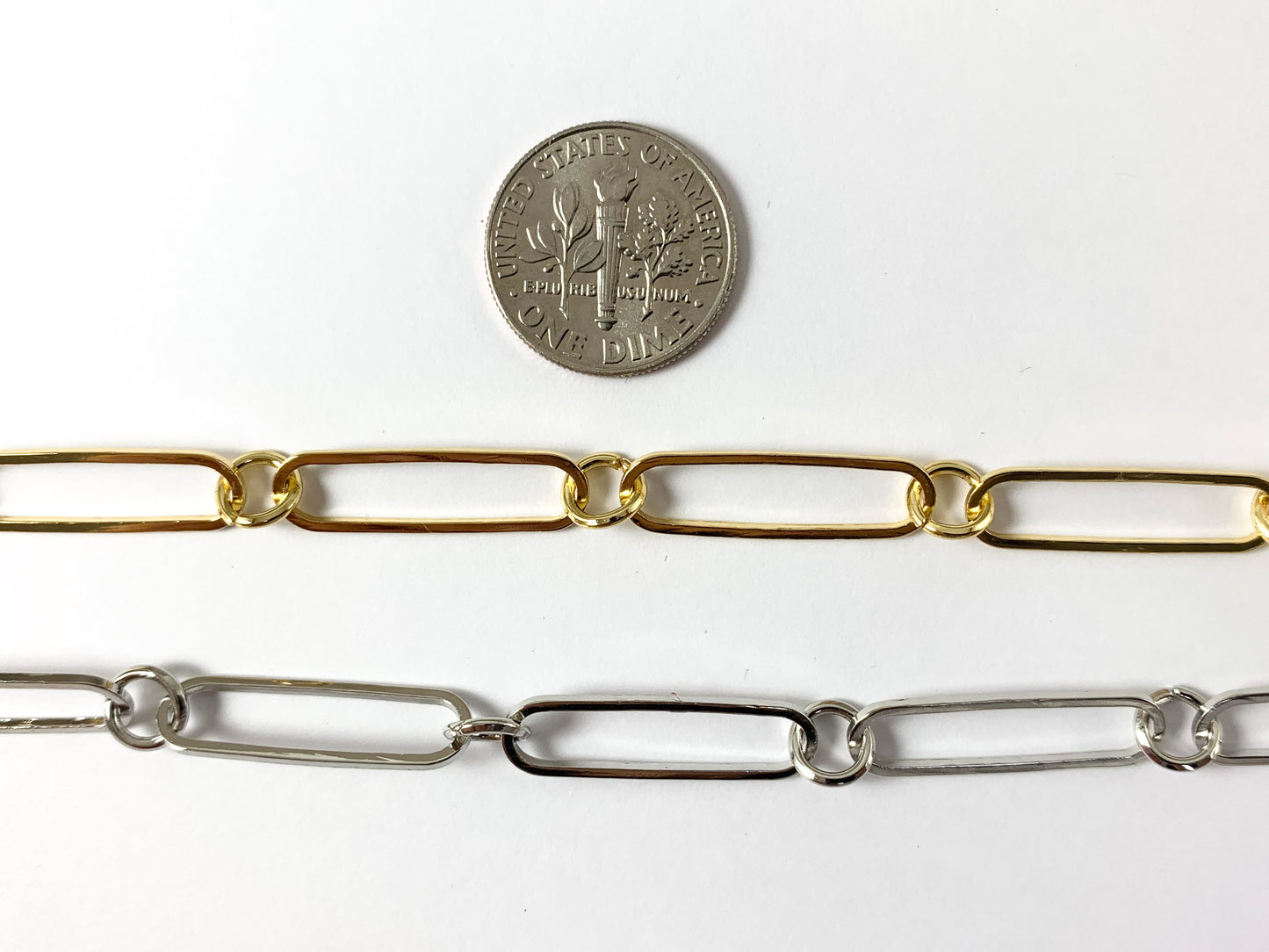 Real 18K Gold/Platinum Plated Large Thin Flat Paperclip Chain with Circle Link
