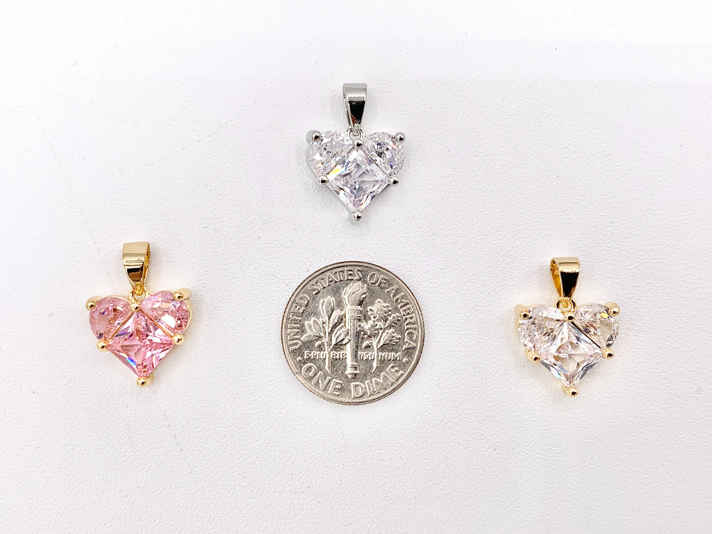 Cute Luxury CZ Heart Charms Real 18K Gold/Platinum Plated Micro CZ Pave Rhinestone Heart Pendant Over Brass 8PCS