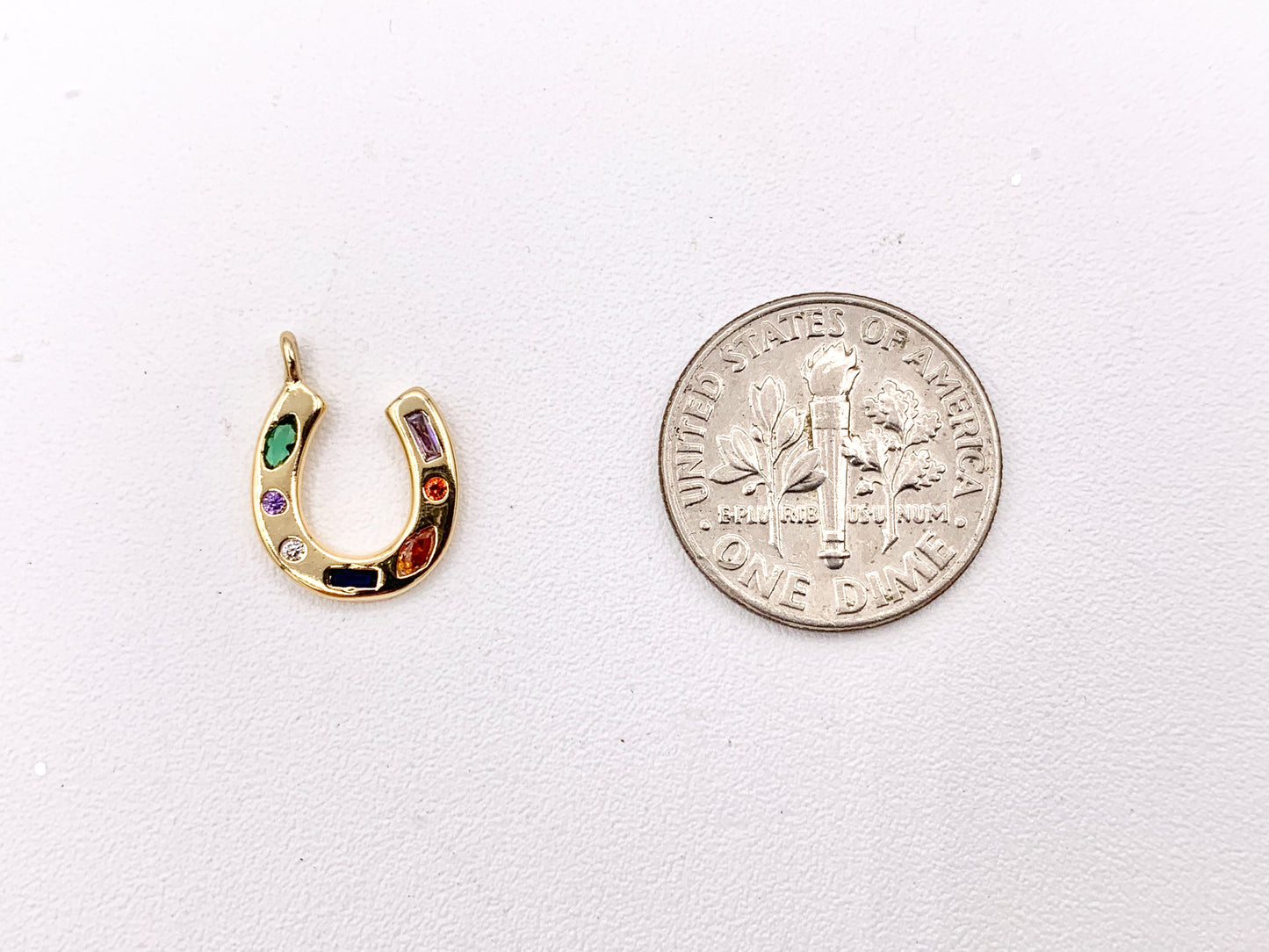 Multicolor CZ Horseshoe U Charm in Real 18K Gold Plated Over Copper 8 PCS