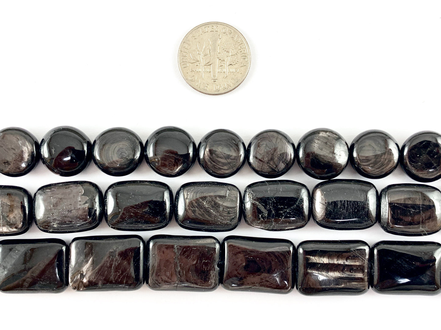 Natural Hypersthene Black Color Natural Stone in Coin And Rectangle Shape Around 15"