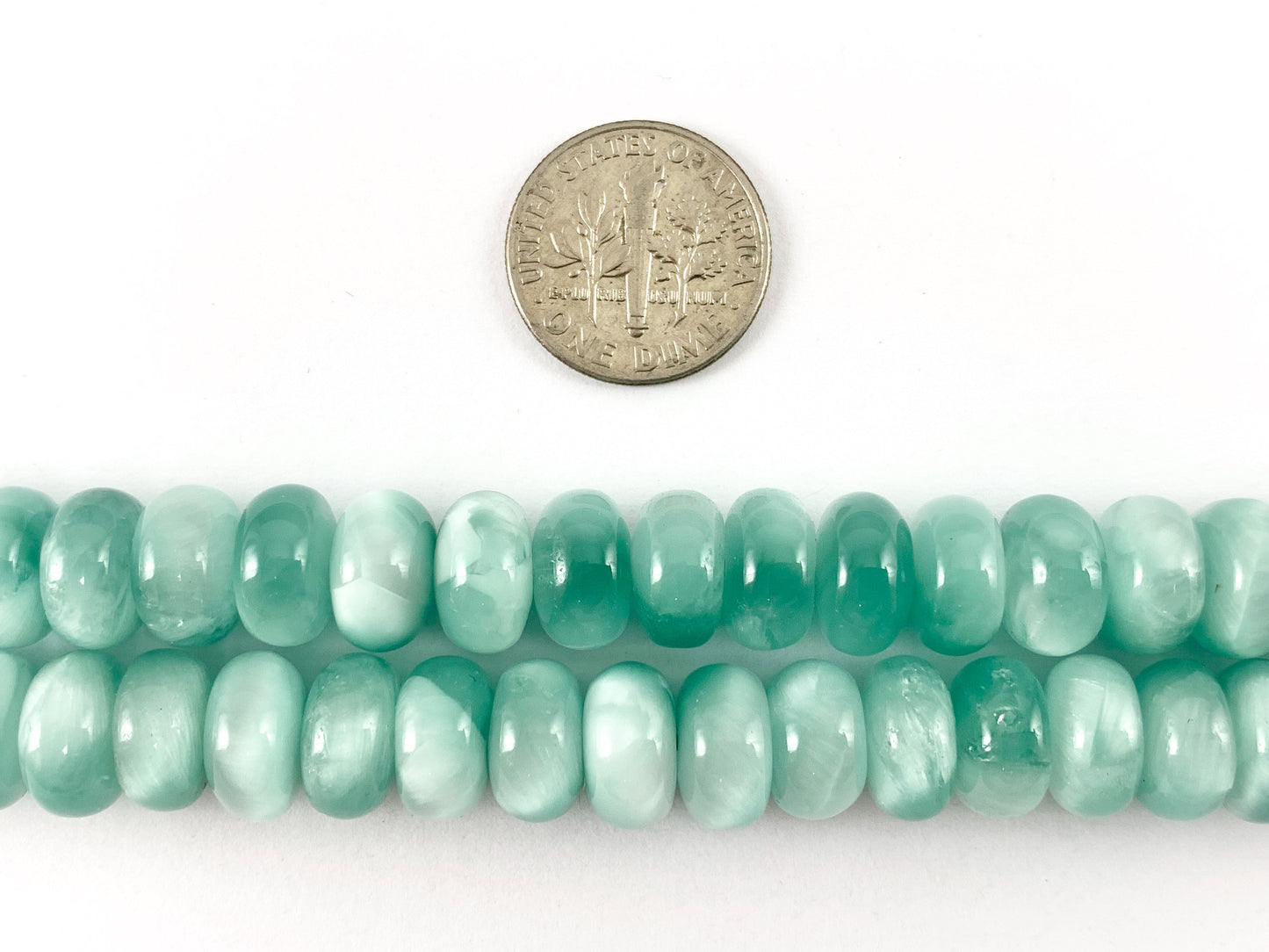 Grade AAA Green Angelite/ Green Moonstone/ Aqua Green Angelite Rondelle Smooth Shiny Natural Gemstone Beads 15"-16"