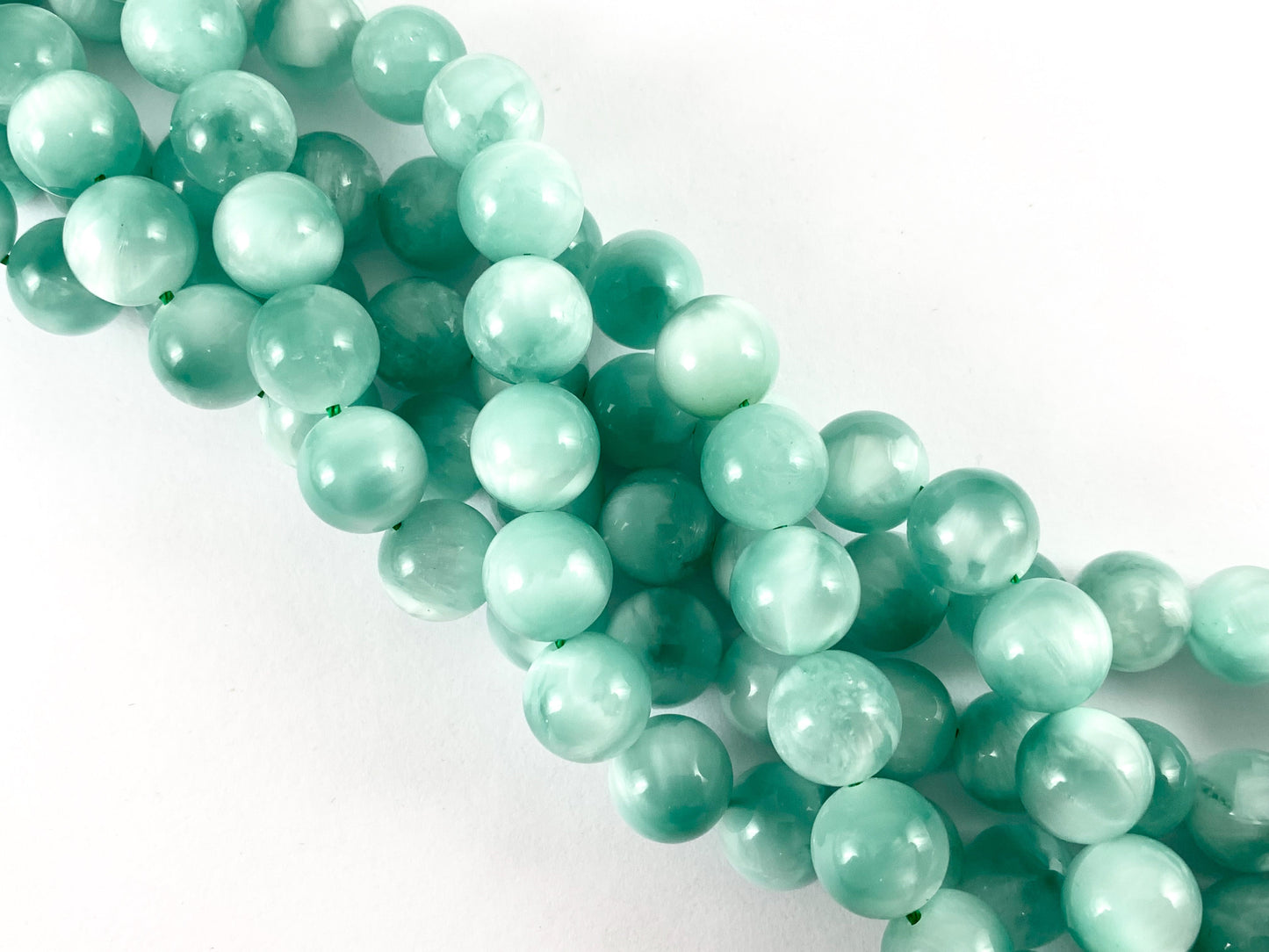 Grade AAA Green Angelite/ Green Moonstone/ Aqua Green Angelite Round Smooth Shiny Natural Gemstone Beads 15"-16"