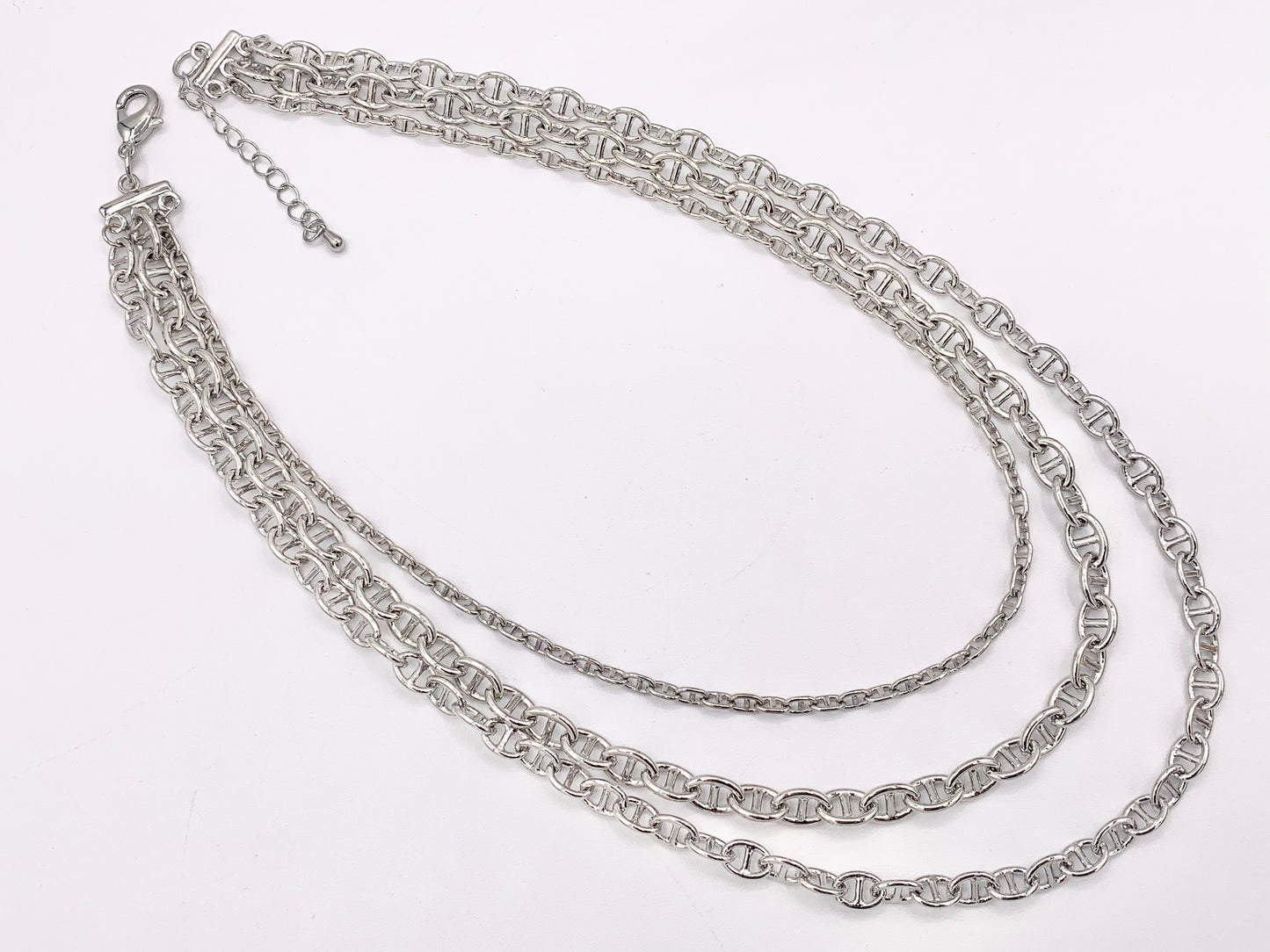 Maximalist 3 Layers Mariner Link Chain Necklace in 18K Gold/Silver Plated Copper Layered Necklace with Extension Link