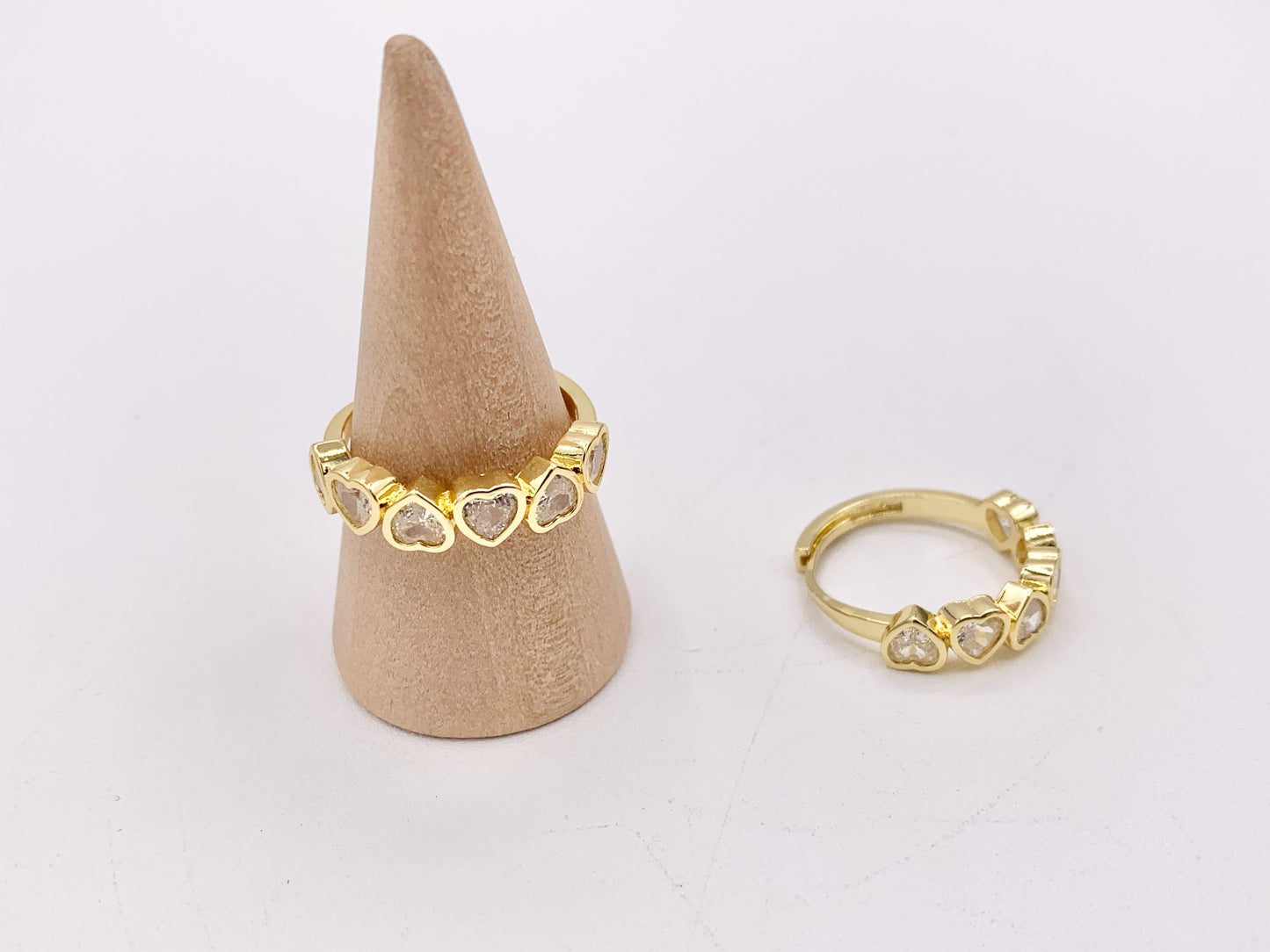 Dainty Hearts Rhinestone Rings in Real 18K Gold Plated CZ Pave Adjustable Statement Ring 4 PCS