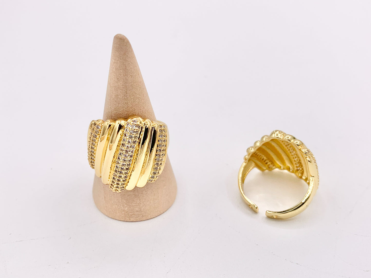 Thick Chunky Band Ring in Real Gold 18K Plated Copper CZ Pave 4 PCS