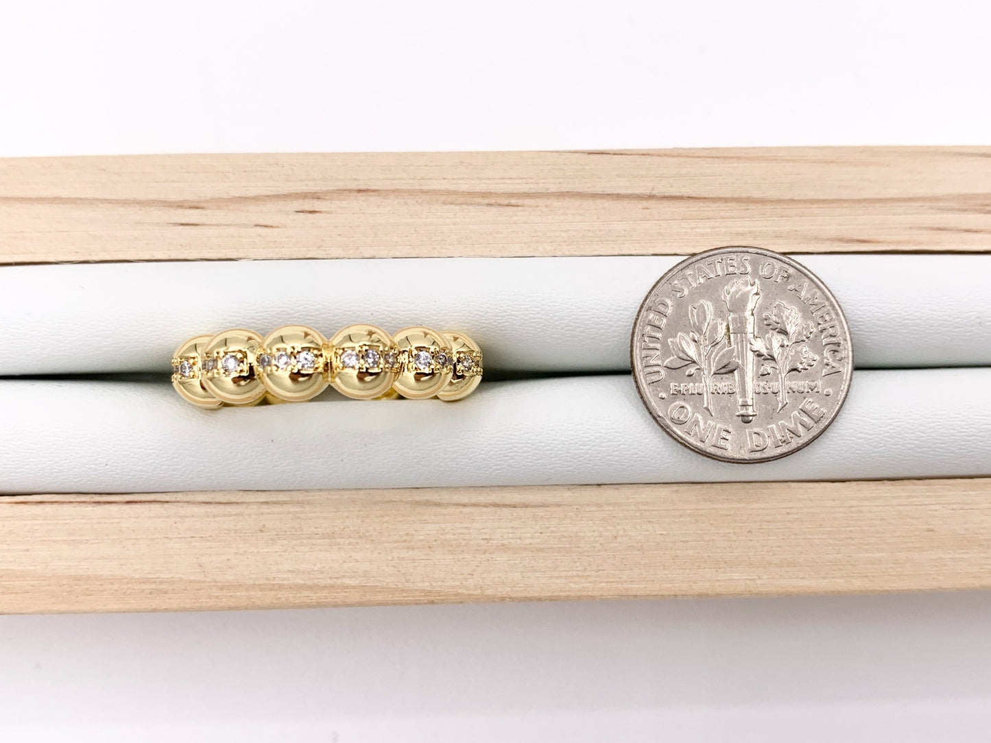 Dainty Cute Simple Stackable CZ Pave Beaded Minimalist 18K Gold Plated Ring 6 PCS