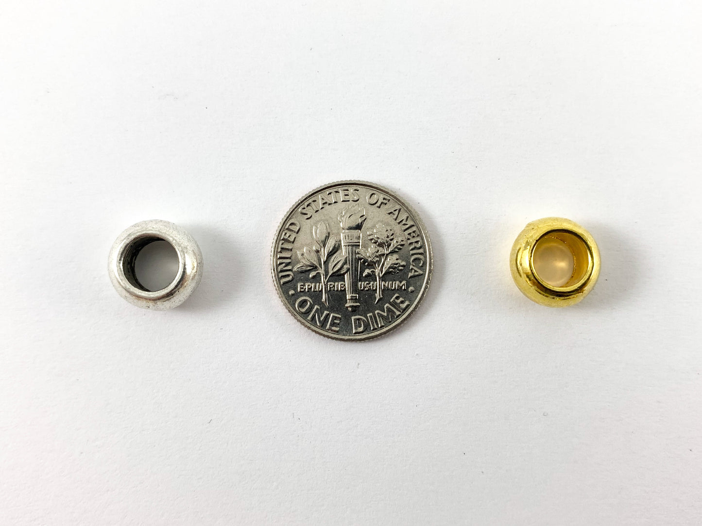 Pewter Base Metal Shiny Smooth Rondelle Large Hole Spacer Beads Rosy Gold, Gold, Silver, Bronze, Copper 125 Grams Bag