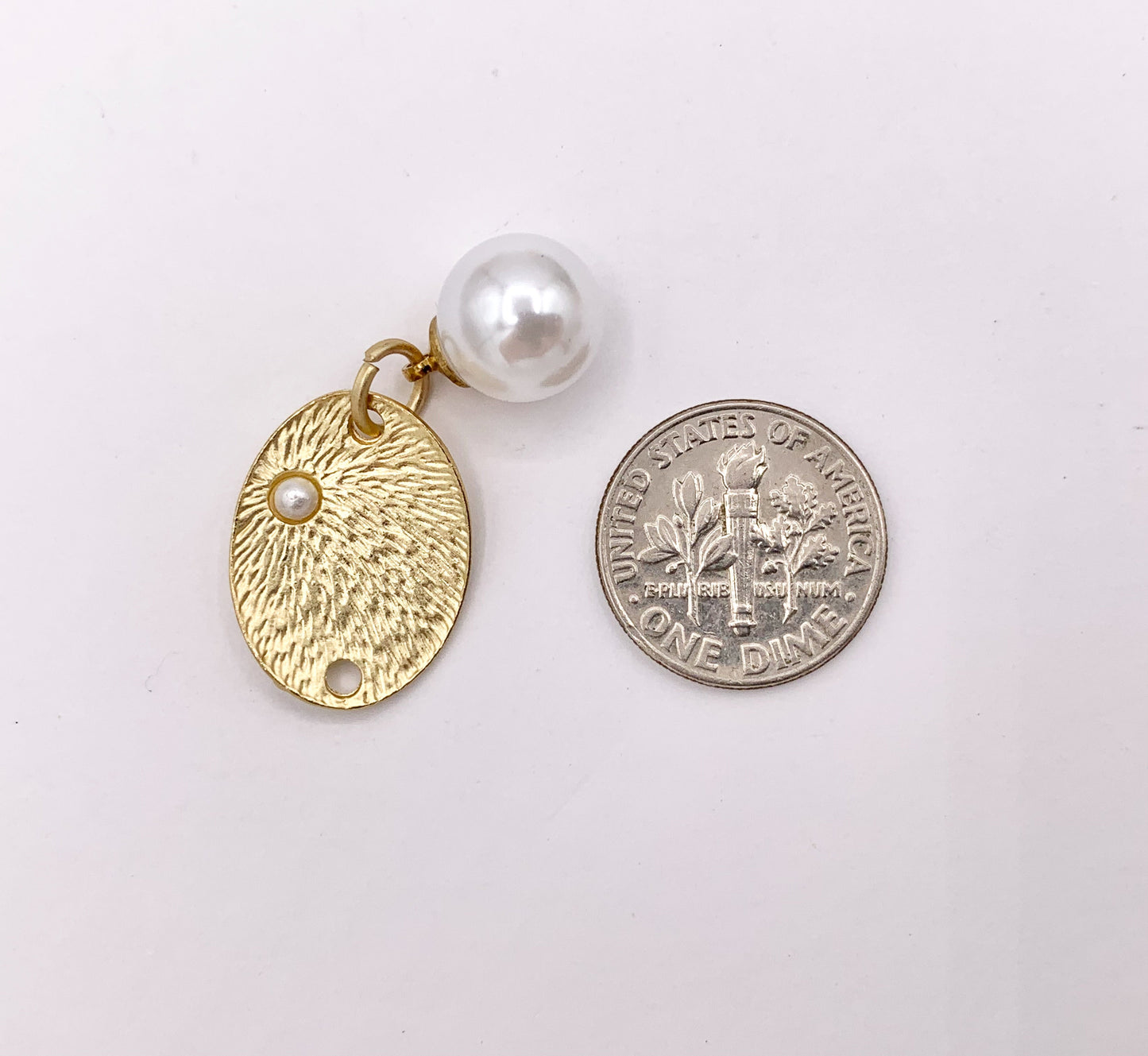 14x19mm Pewter Matte Gold Oval Charm with Imitation Pearl 10 PCS