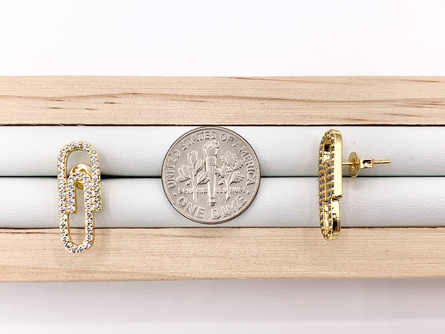 Minimalist Paperclip Earring Studs with Cubic Zirconia Rhinestone in 18K Gold Plated Copper Earrings 5 PAIRS
