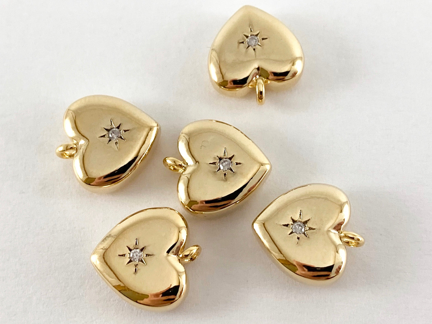 Real Gold 18K Plated Micro CZ Pave Heart Charm Over Brass 8PCS
