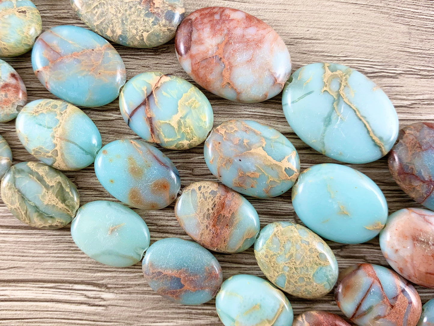Aqua Terra Jasper Oval Flat Gemstone Beads