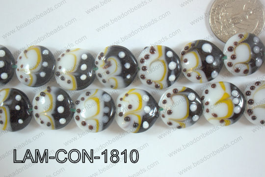 Lampwork Coin 18mm Black/Whie/yellowLAM-CON-1810