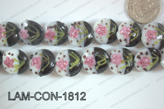 Lampwork Coin 18mm Black/White/Pink LAM-CON-1812