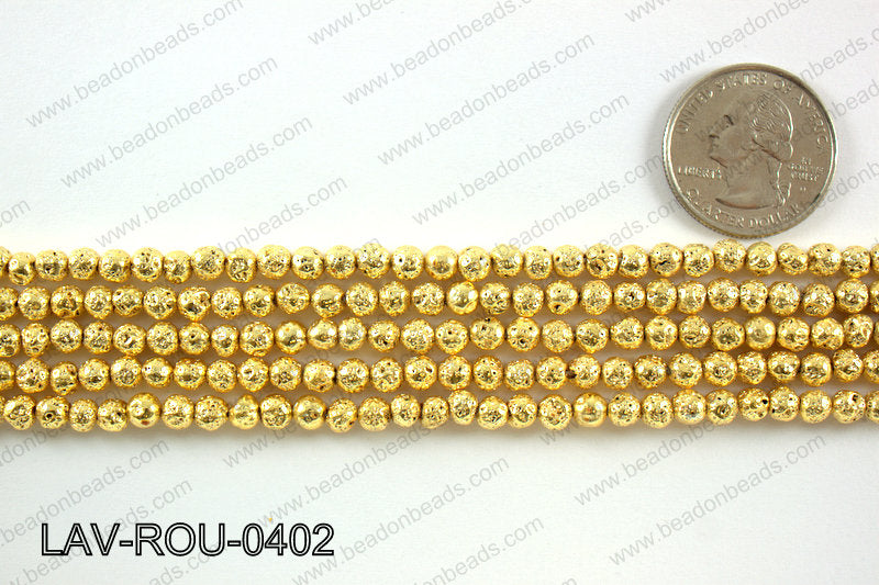 Electroplated Lava Round 4mm, Gold LAV-ROU-0402