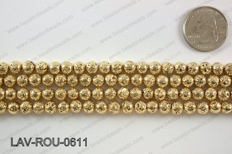 Electroplated Lava Round 6mm, Light gold LAV-ROU-0611