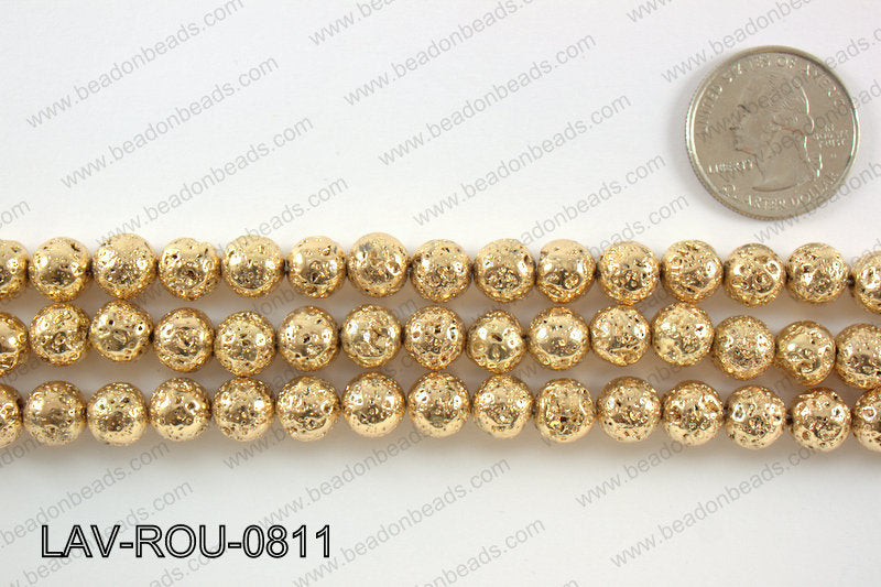 Electroplated Lava Round 8mm, Light goldLAV-ROU-0811