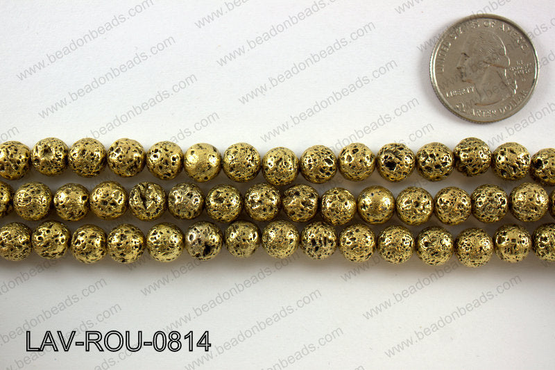 Electroplated Lava Round 8mm, Dark gold LAV-ROU-0814