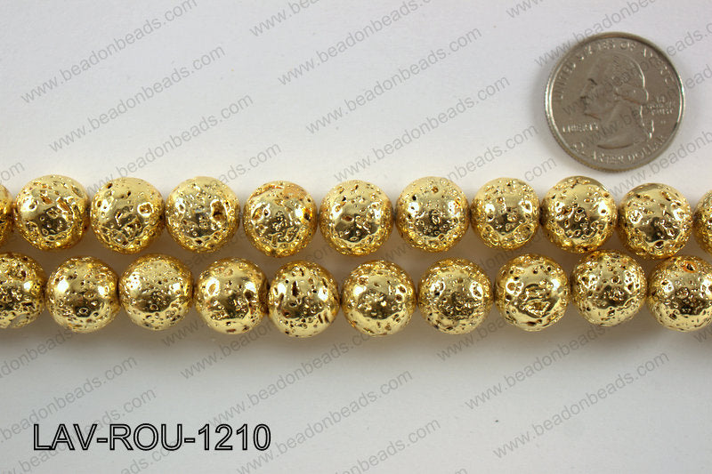 Electroplated Lava Round 12mm, Gold LAV-ROU-1210