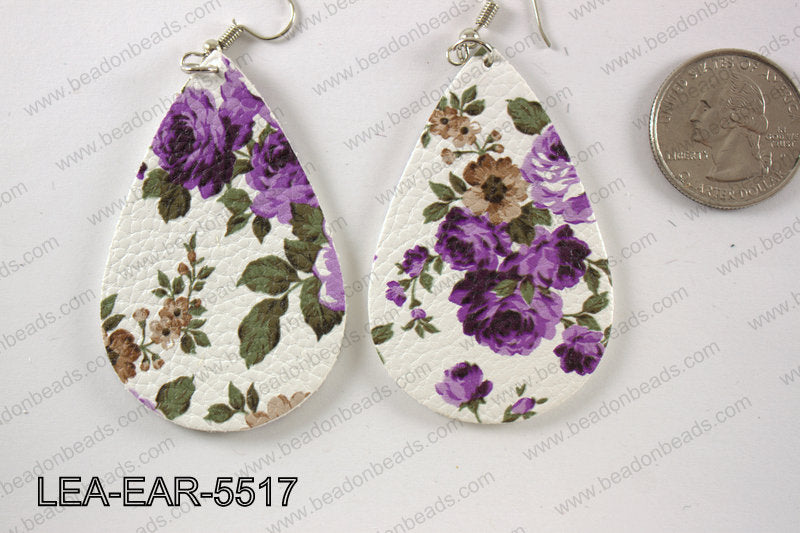 Imitation leather teardop earrings 55x35mm LEA-EAR-5517
