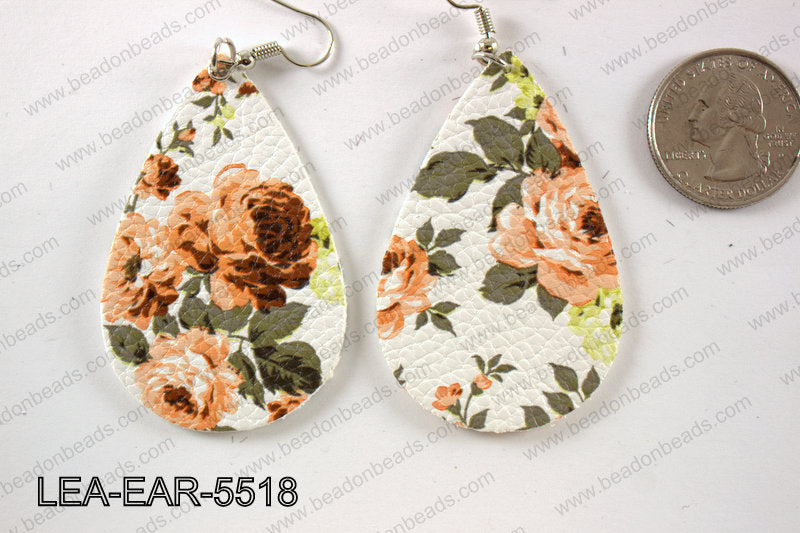 Imitation leather teardop earrings 55x35mm LEA-EAR-5518
