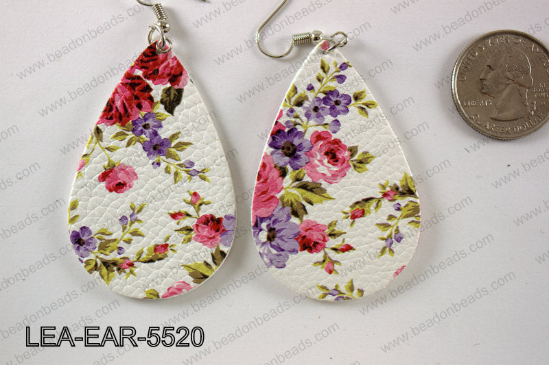 Imitation leather teardop earrings 55x35mm LEA-EAR-5520