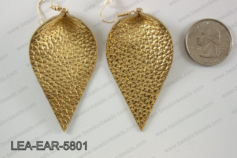 Leather leaf earrings 58x35mm LEA-EAR-5801